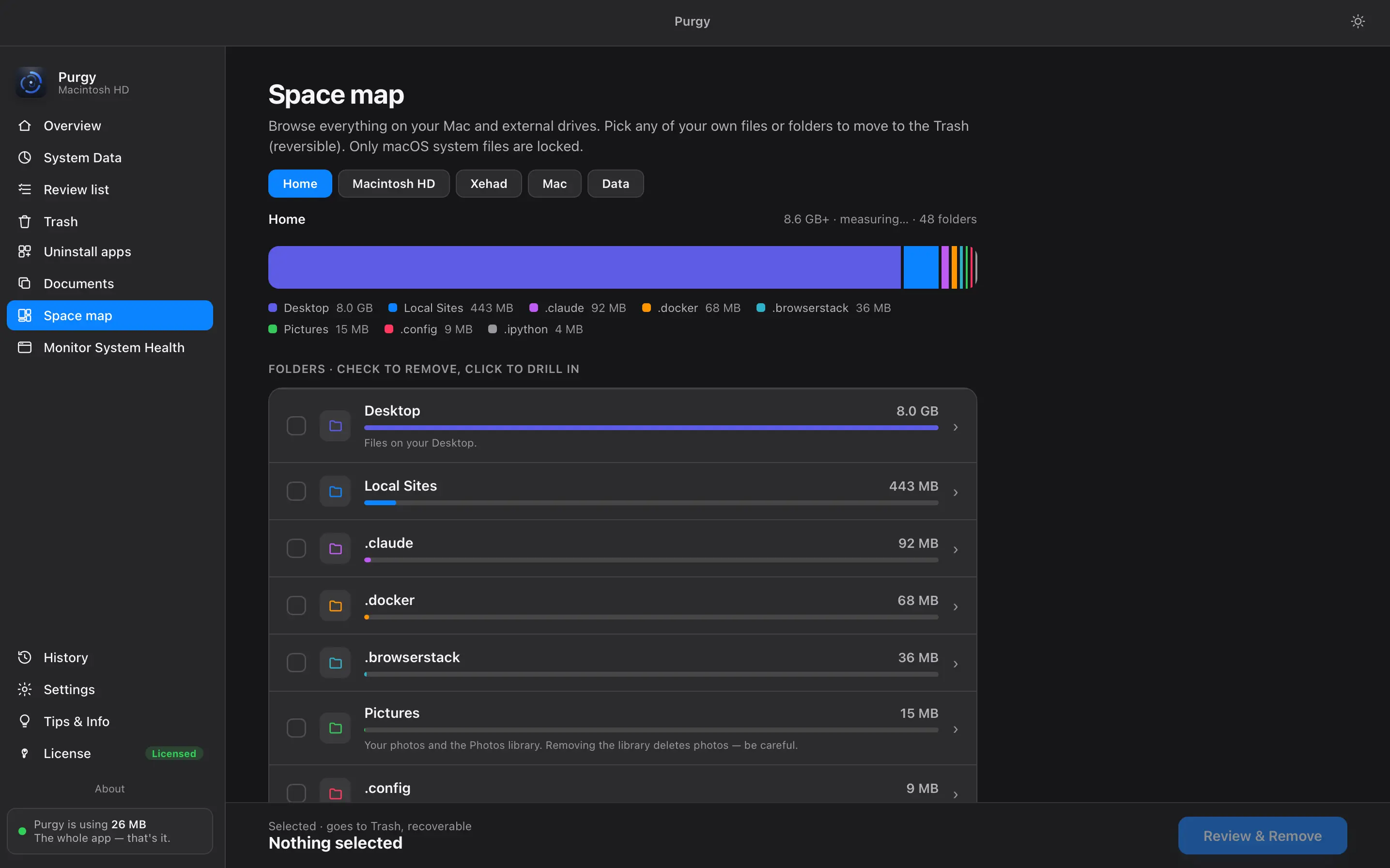 Space map treemap of folders and drives sized by how much space they use